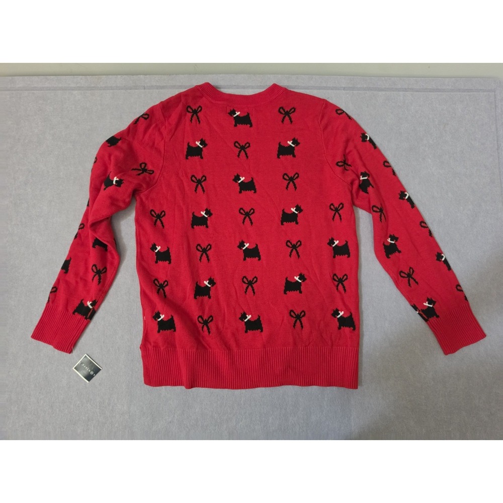 KAREN SCOTT Scotty Dog Bows Crewneck Sweater Red Black Size M Rhinestones Poodle - Picture 2 of 7